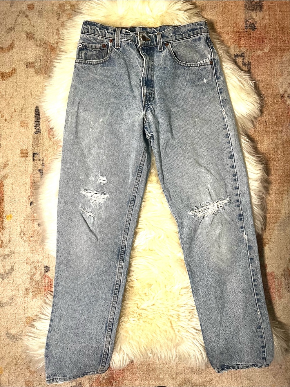 Men's 1990s red tag Levi’s 550 Light Blue Distressed Jeans